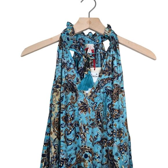 Raga Womens M Akira Ruffle Collar Maxi Dress Turquoise Blue NEW - Picture 5 of 12
